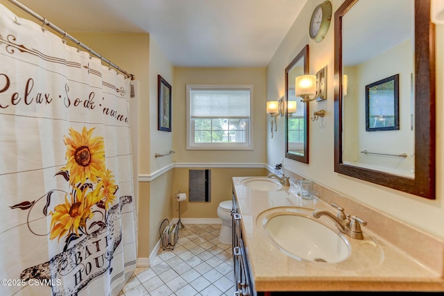 909 Fair St, Nescopeck, PA 18635 - full bathroom with double vanity, tile patterned flooring, and curtained shower