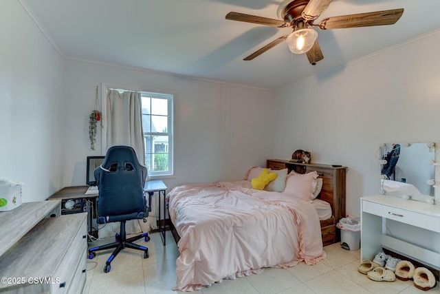 909 Fair St, Nescopeck, PA 18635 - bedroom with ornamental molding, ceiling fan, tile patterned floors, and a desk
