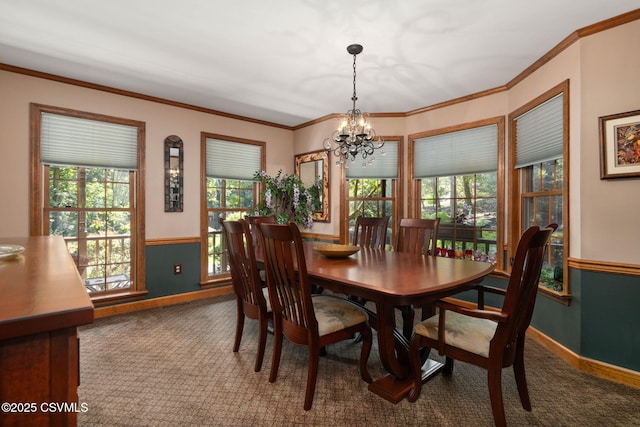 68 March Cir, Winfield, PA 17889 - carpeted dining room with a chandelier and crown molding