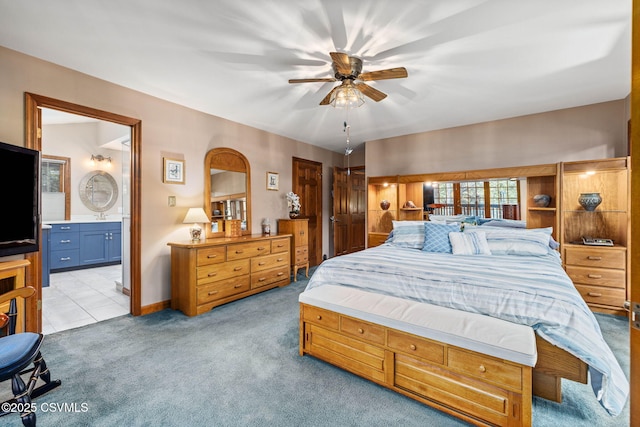 68 March Cir, Winfield, PA 17889 - bedroom with light carpet, ensuite bathroom, and ceiling fan
