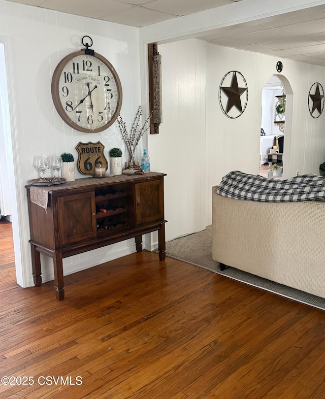 223 N Vine St, Shamokin, PA 17872 - hallway with wood finished floors and arched walkways