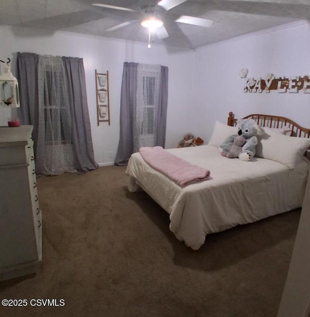 223 N Vine St, Shamokin, PA 17872 - bedroom with carpet, a ceiling fan, and ornamental molding
