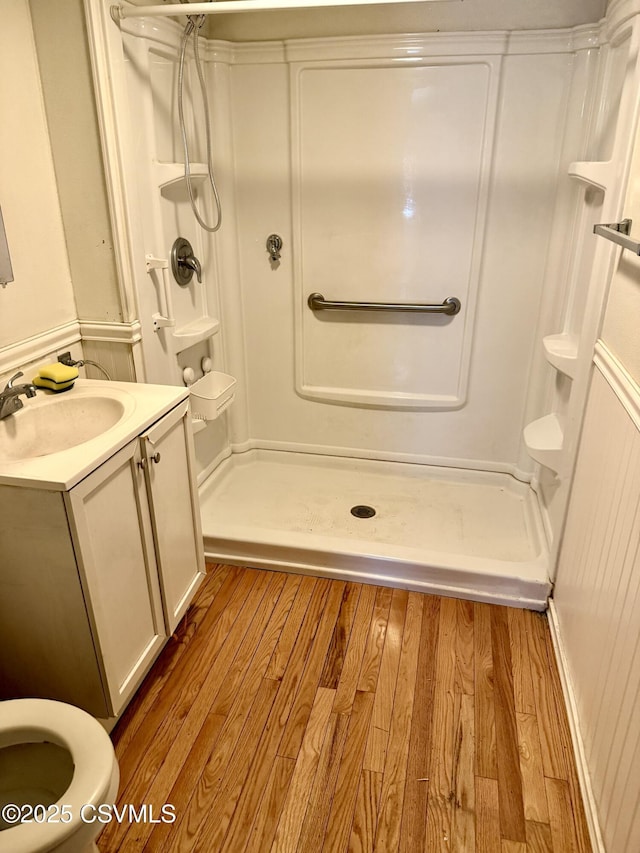 1507 Fairview Ave, Berwick, PA 18603 - bathroom with a stall shower, wood finished floors, and vanity