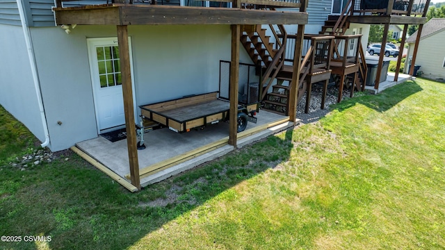 5 Williamsburg Blvd, Bloomsburg, PA 17815 - exterior space with stairs, a lawn, and a wooden deck