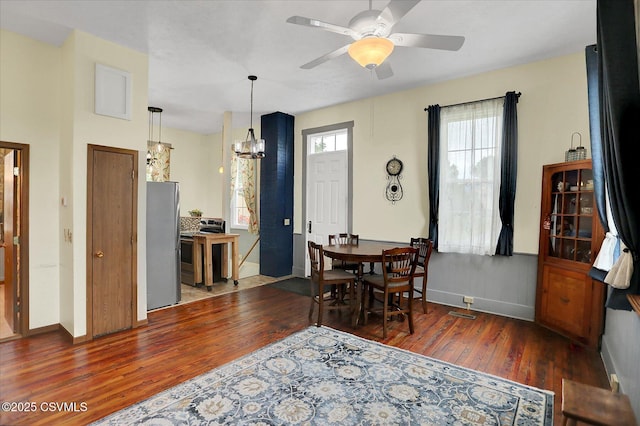 12 State School Rd, Selinsgrove, PA 17870 - dining room with hardwood / wood-style flooring, ceiling fan, and a chandelier