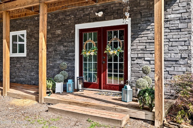 178 Schooners Run, Shickshinny, PA 18655 - property entrance featuring french doors and stone siding