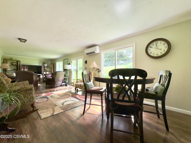 101 Twig Ln, Sunbury, PA 17801 - dining room with a wall mounted air conditioner, ornamental molding, and wood finished floors