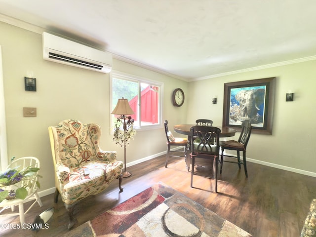 101 Twig Ln, Sunbury, PA 17801 - dining room with a wall mounted AC, wood finished floors, and crown molding