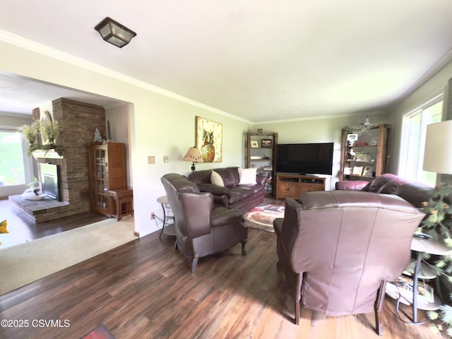 101 Twig Ln, Sunbury, PA 17801 - living room with wood finished floors, a fireplace, and crown molding