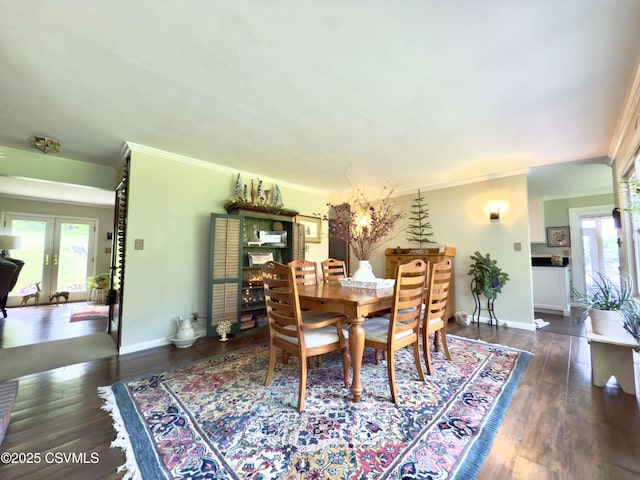 101 Twig Ln, Sunbury, PA 17801 - dining room featuring french doors, ornamental molding, and dark wood-style flooring