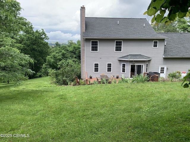 3 Walnut Rd, Lewisburg, PA 17837 - rear view of house featuring a chimney, roof with shingles, and a lawn