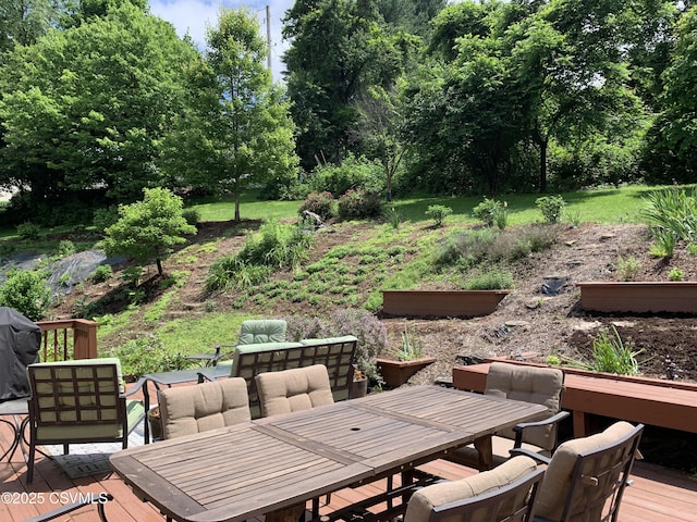 3 Walnut Rd, Lewisburg, PA 17837 - wooden terrace with outdoor dining area, grilling area, and a garden