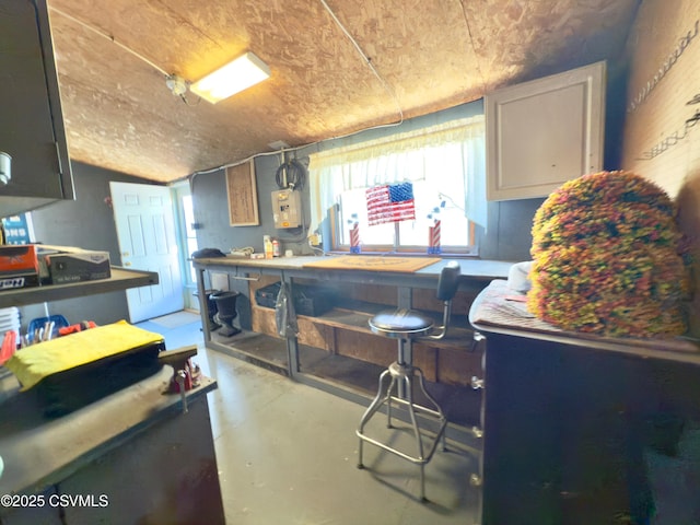 230 S 6th St, Shamokin, PA 17872 - kitchen featuring finished concrete flooring and lofted ceiling