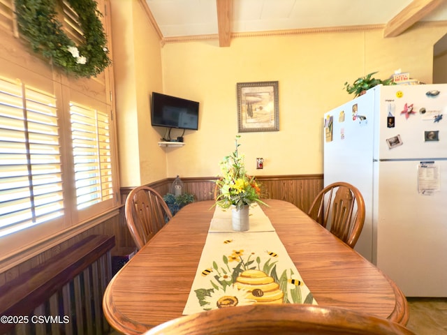 230 S 6th St, Shamokin, PA 17872 - dining room with radiator, beam ceiling, wainscoting, and wooden walls