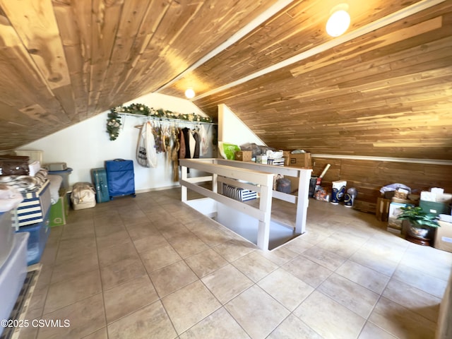 230 S 6th St, Shamokin, PA 17872 - additional living space with wood walls, tile patterned flooring, lofted ceiling, and wooden ceiling