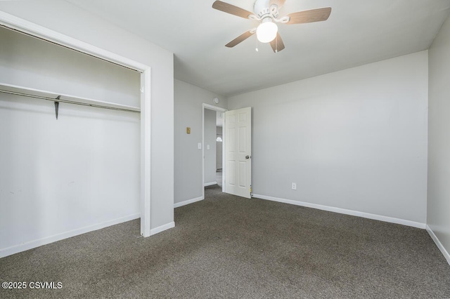 503 E Brugler Ave, Bloomsburg, PA 17815 - unfurnished bedroom featuring dark colored carpet, a closet, and a ceiling fan