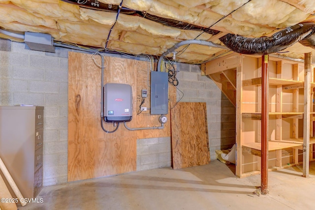 95 Five Points Rd, Muncy, PA 17756 - unfinished below grade area featuring electric panel and concrete block wall