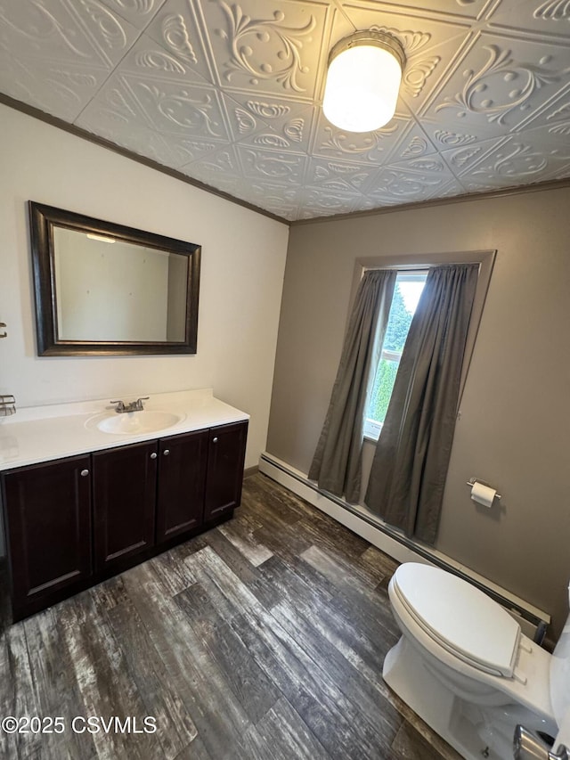 1715 Spring Garden Ave, Berwick, PA 18603 - bathroom with vanity, an ornate ceiling, wood finished floors, and ornamental molding