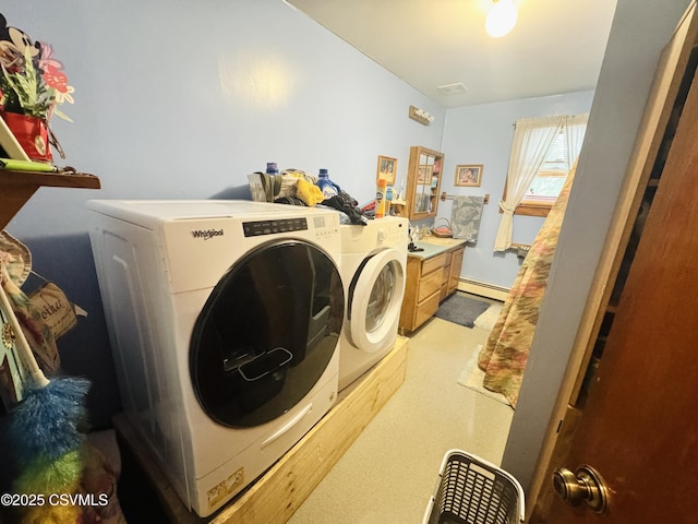 249 E Haas Manor Rd, Sunbury, PA 17801 - laundry area featuring washer and clothes dryer and a baseboard radiator