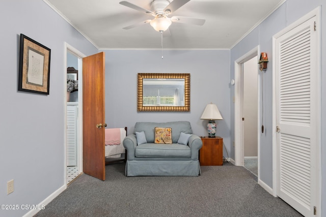 725 Avenue Ave E, Danville, PA 17821 - living area featuring carpet, crown molding, and ceiling fan