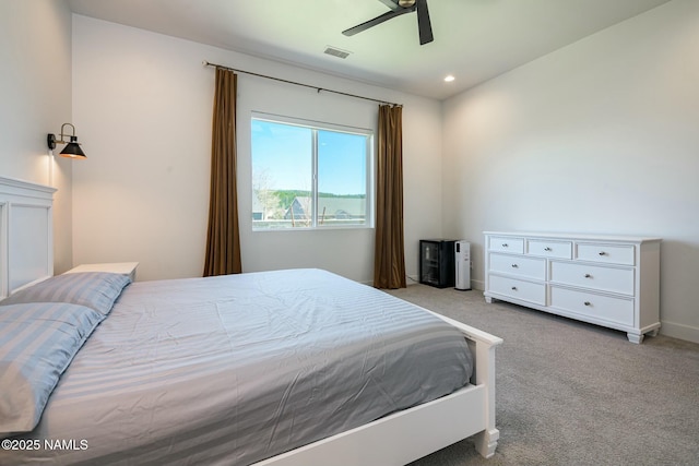 11512 Cepheus Rd, Bellemont, AZ 86015 - bedroom featuring recessed lighting, carpet floors, visible vents, and ceiling fan