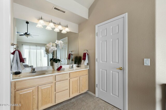 4435 E Savannah Cir, Flagstaff, AZ 86004 - full bath featuring double vanity, a sink, a ceiling fan, and visible vents