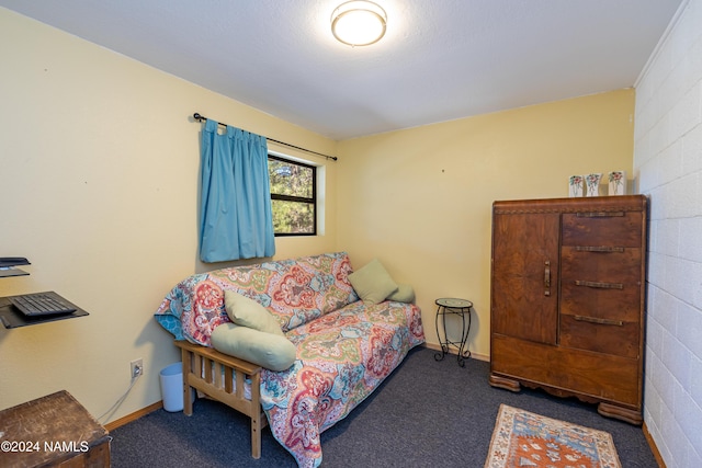 bedroom featuring dark carpet