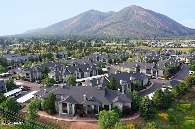 birds eye view of property with a mountain view