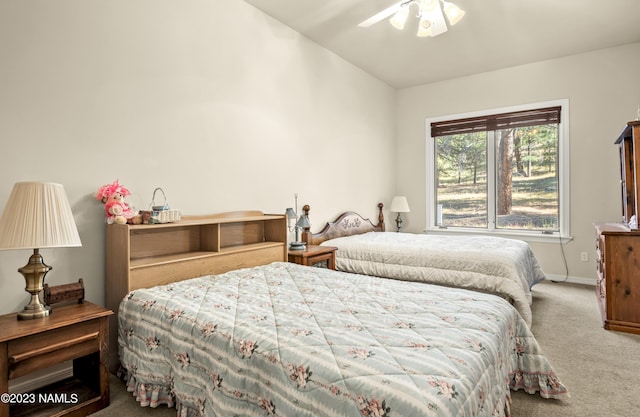 bedroom featuring ceiling fan and carpet floors