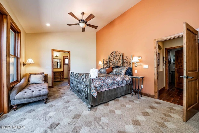 9178 N Snowbowl Ranch Rd, Flagstaff, AZ 86001 - carpeted bedroom featuring lofted ceiling and ceiling fan