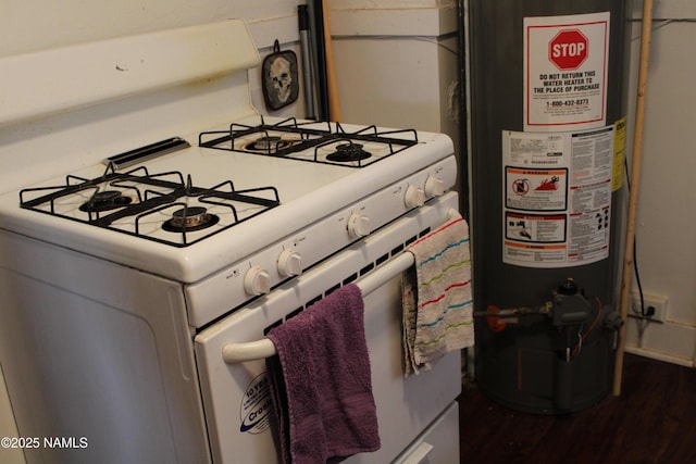 interior space with water heater and white gas range oven