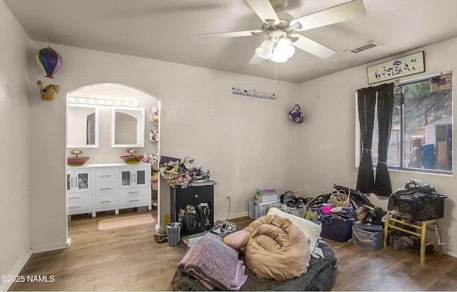 3366 Toho Trl, Flagstaff, AZ 86005 - bedroom with ceiling fan, hardwood / wood-style flooring, baseboards, and visible vents