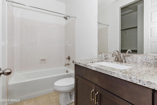 full bathroom featuring vanity, toilet, bathing tub / shower combination, and tile patterned flooring