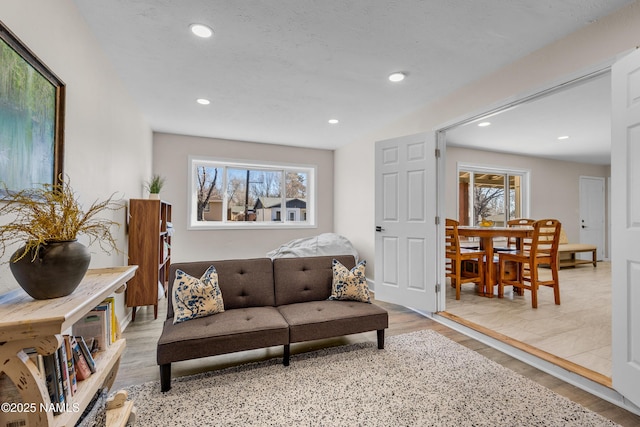 living room with light hardwood / wood-style floors