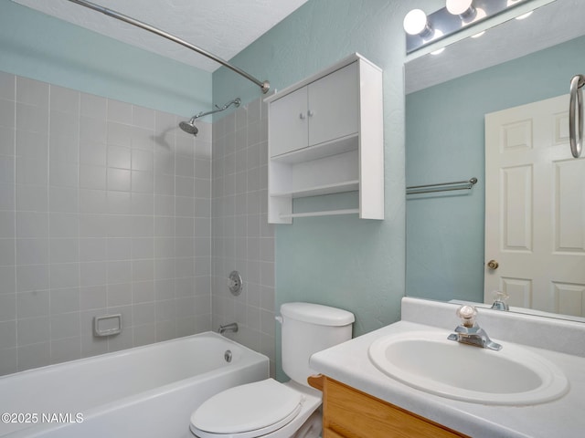 3792 E Ramble Wood Dr, Flagstaff, AZ 86004 - bathroom with a textured ceiling, toilet, vanity, and shower / washtub combination