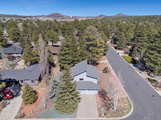 3792 E Ramble Wood Dr, Flagstaff, AZ 86004 - birds eye view of property with a wooded view and a mountain view