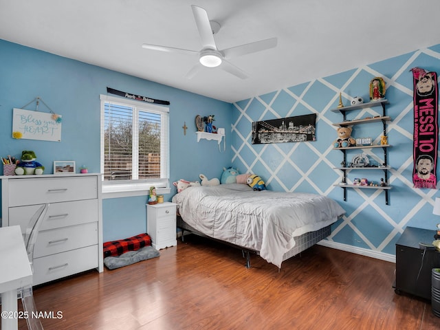 2821 N Tindle Blvd, Flagstaff, AZ 86004 - bedroom featuring baseboards, ceiling fan, and wood finished floors