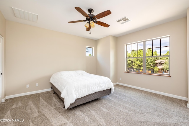 bedroom featuring carpet floors and ceiling fan