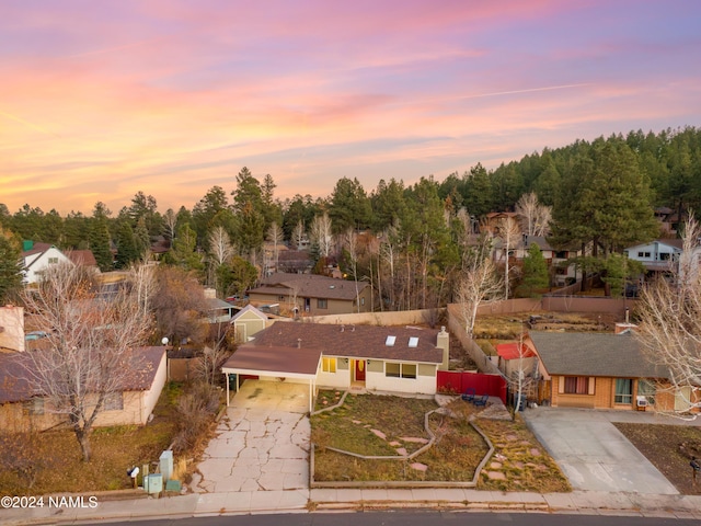 view of aerial view at dusk