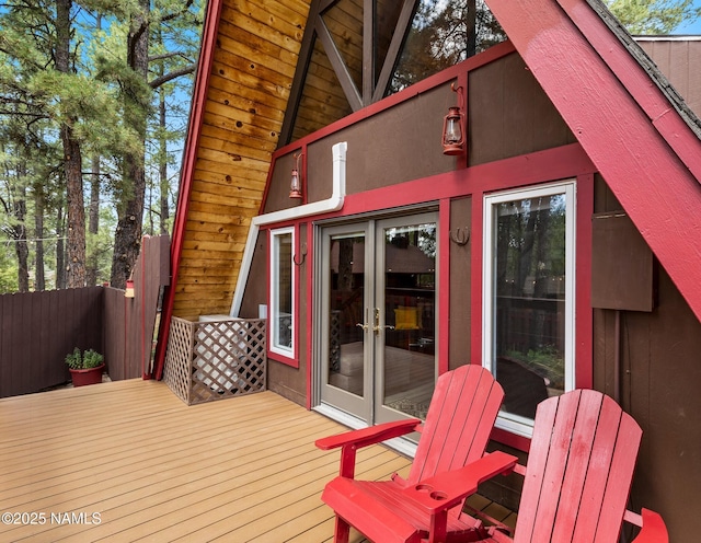 wooden terrace with french doors