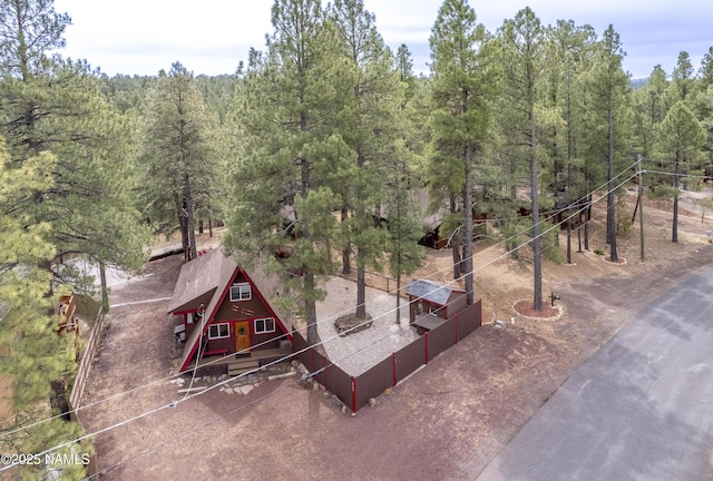 aerial view featuring a forest view