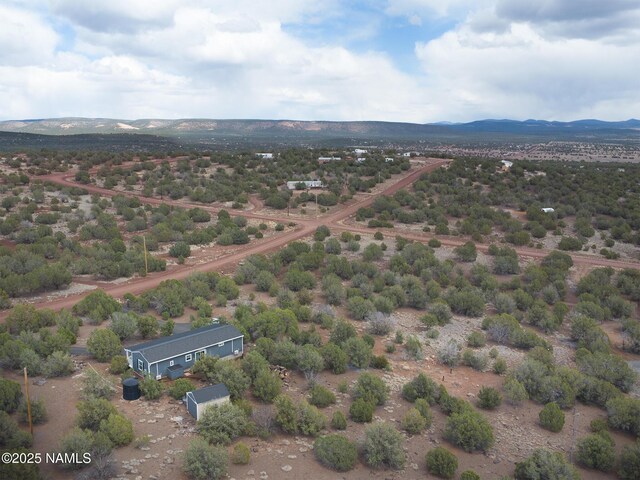 drone / aerial view featuring a mountain view and a rural view
