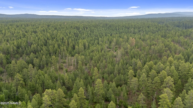 1430 E Puma Pl Unit F, Munds Park, AZ 86017 - drone / aerial view of a heavily wooded area and a mountain backdrop