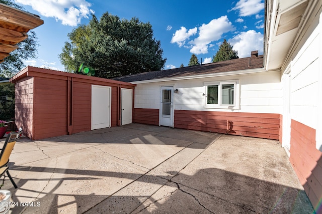 exterior space with a storage unit