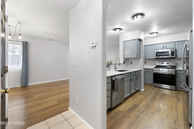 6437 N Conrad Ln, Flagstaff, AZ 86004 - kitchen with appliances with stainless steel finishes, a sink, gray cabinetry, light countertops, and baseboards