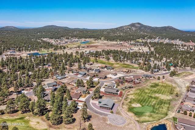 bird's eye view with a residential view, a mountain view, and golf course view