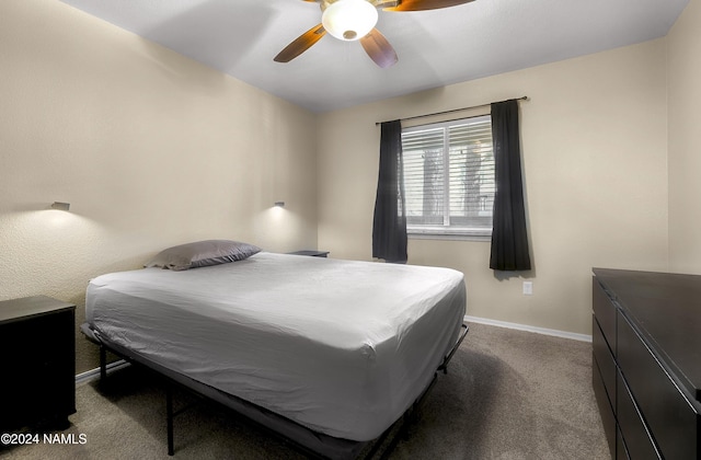 bedroom with carpet flooring and ceiling fan