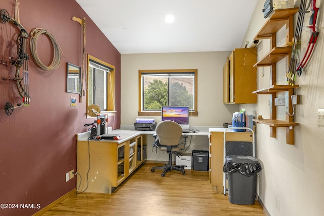 office space with light hardwood / wood-style floors