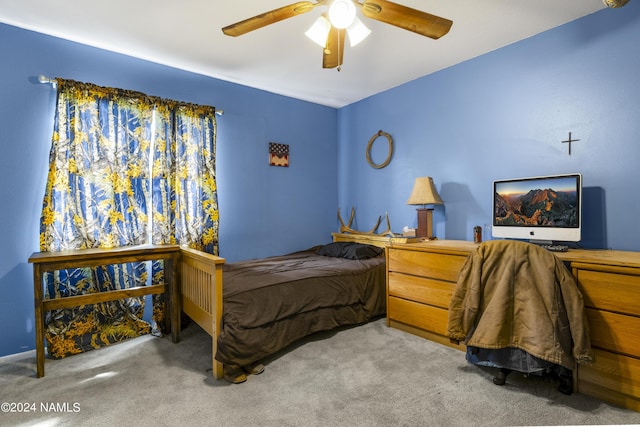 bedroom with carpet flooring and ceiling fan