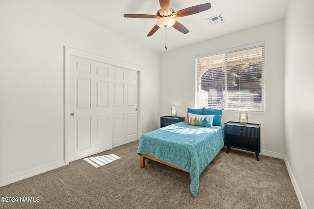 3008 E Cold Springs Trl, Flagstaff, AZ 86004 - carpeted bedroom with baseboards, a ceiling fan, and visible vents